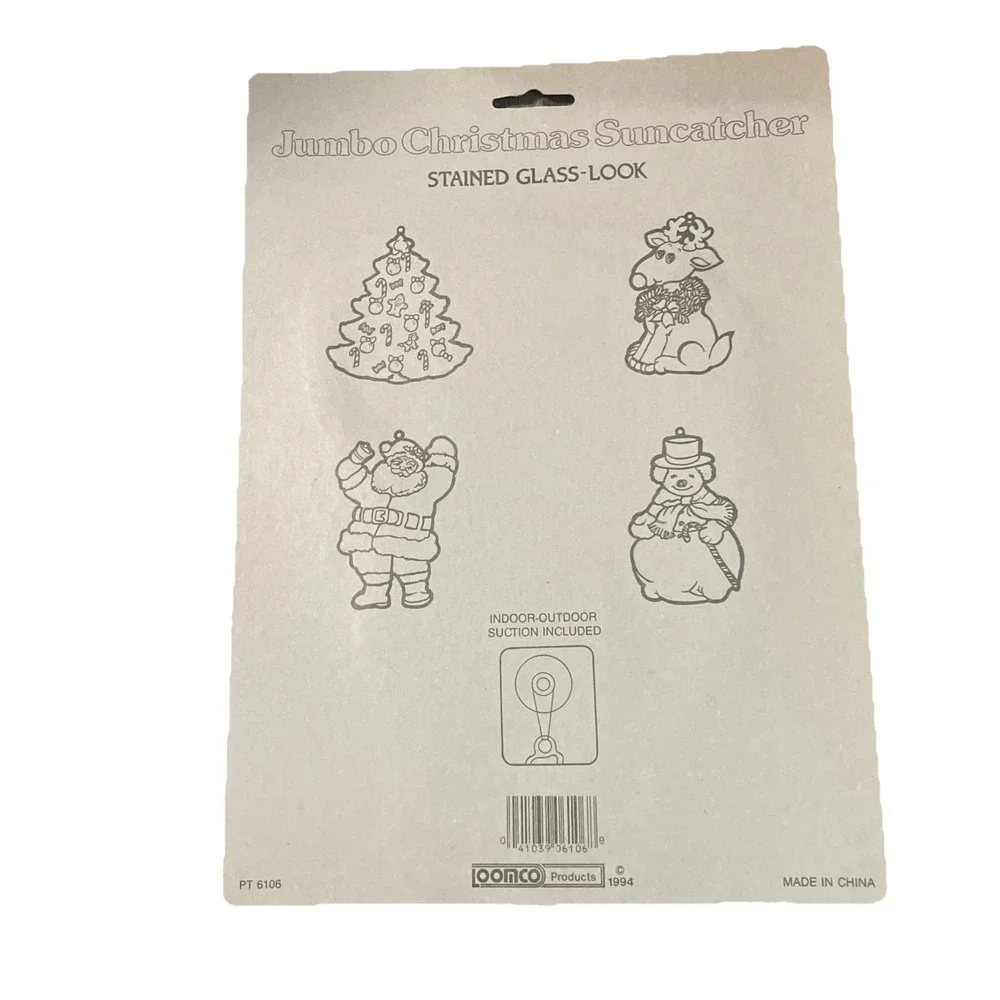 Vintage Plastic Christmas Santa Suncatcher 9 In NEW in pkg. Stained Glass Look - Picture 2 of 2